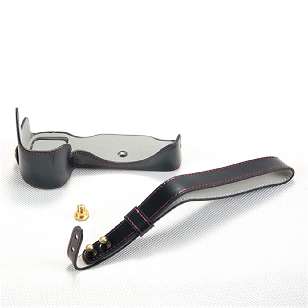 Bottom Opening PU Leather Half Cover with Strap for Nikon Z7 Camera - Black-1