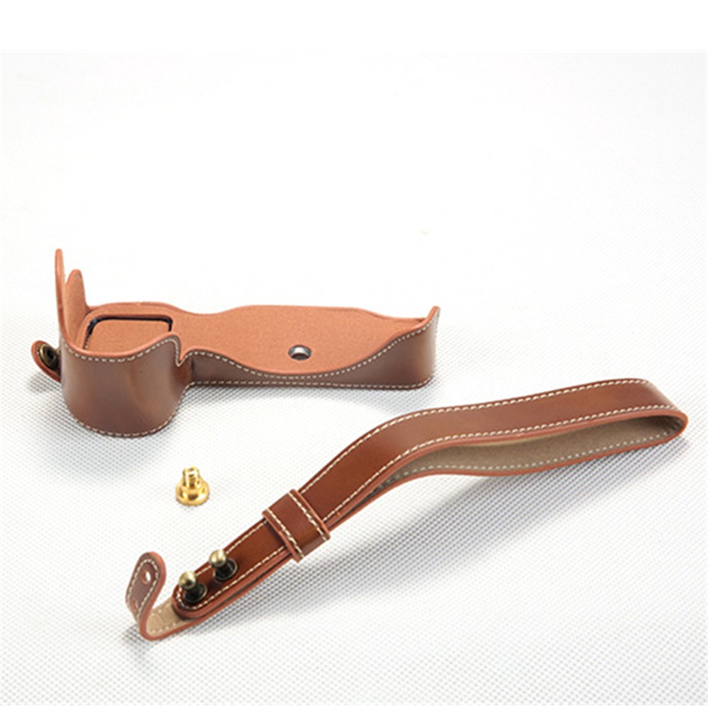 Bottom Opening PU Leather Half Protection Shell with Strap for Nikon Z7 Camera - Brown-1