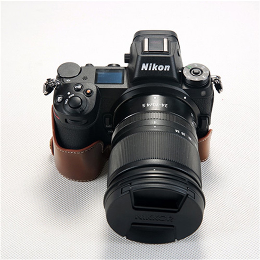 Bottom Opening PU Leather Half Protection Shell with Strap for Nikon Z7 Camera - Brown-2