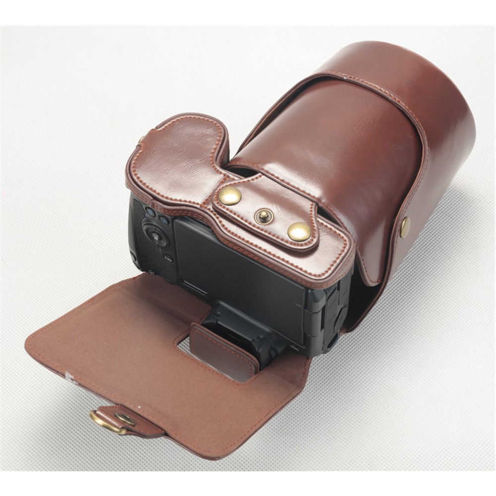PU Leather Camera Protection Case + Strap + Camera Lens Bag for Canon EOS R - Coffee-4