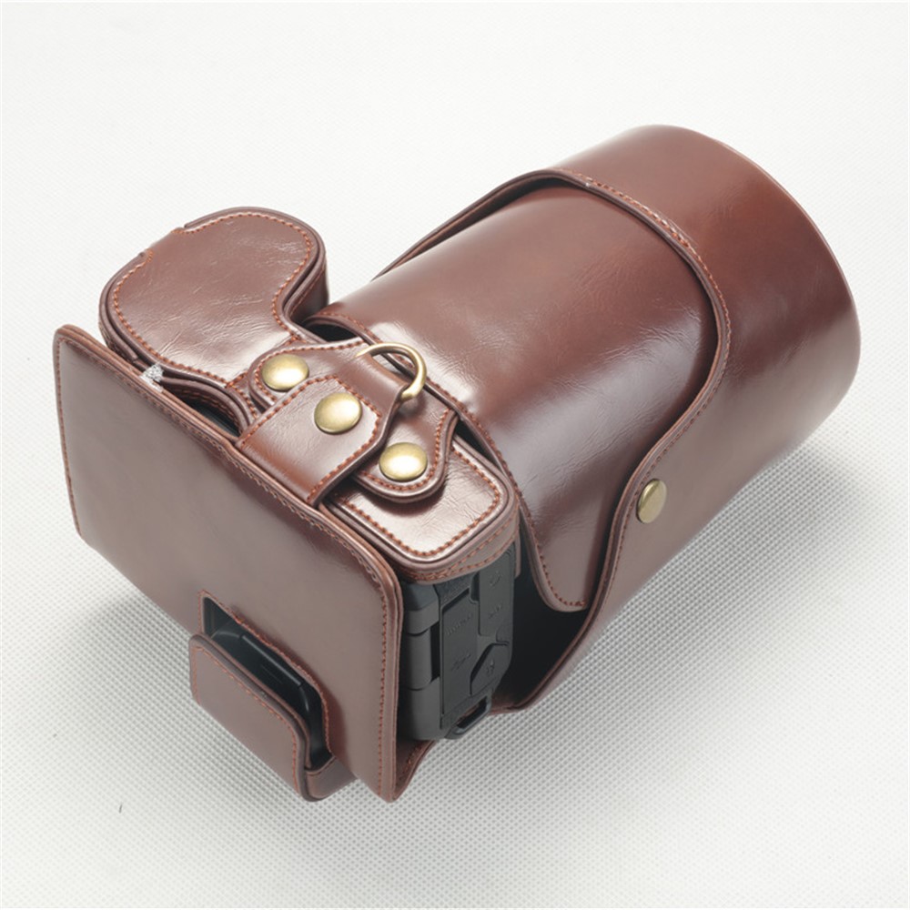 PU Leather Camera Protection Case + Strap + Camera Lens Bag for Canon EOS R - Coffee-5