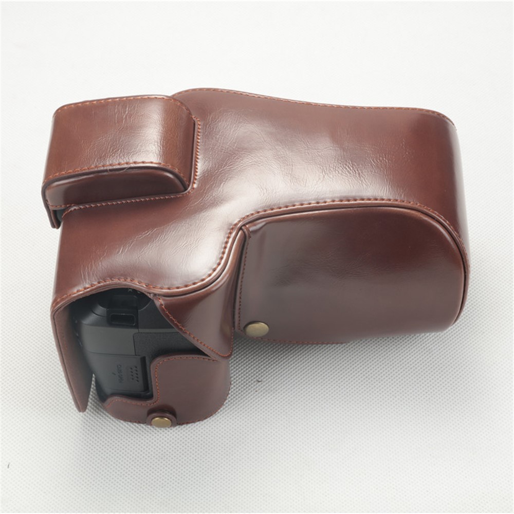 PU Leather Camera Protection Case + Strap + Camera Lens Bag for Canon EOS R - Coffee-6