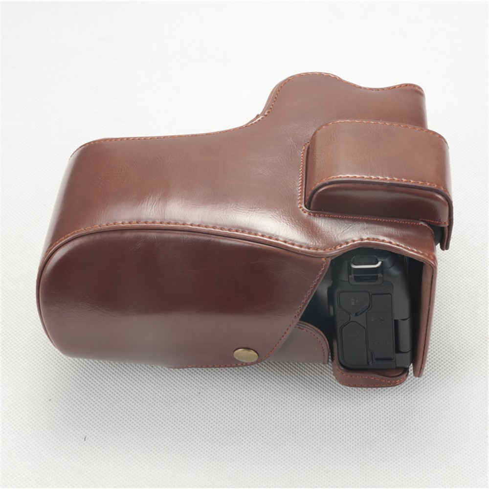 PU Leather Camera Protection Case + Strap + Camera Lens Bag for Canon EOS R - Coffee-7