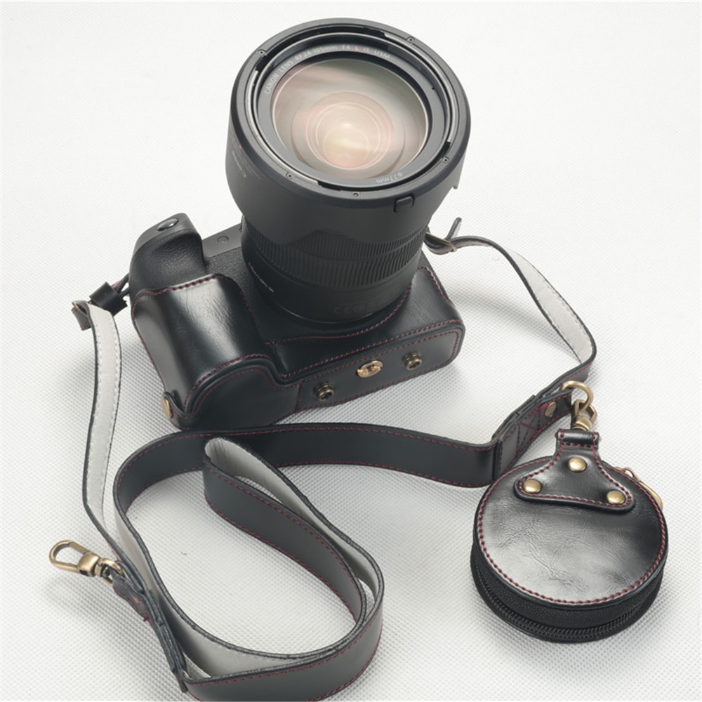 PU Leather Camera Protection Cover + Strap + Camera Lens Bag for Canon EOS R - Black-3