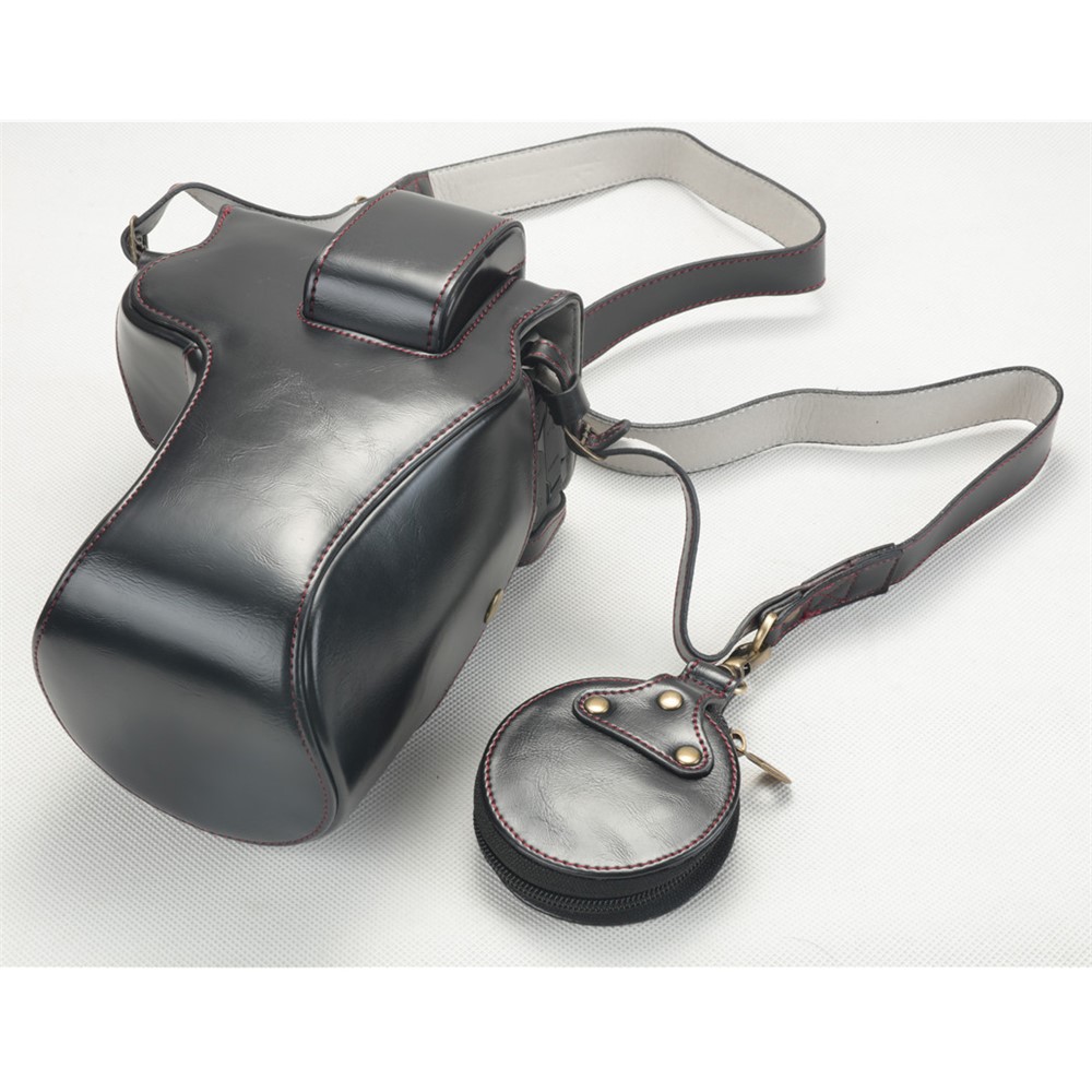 PU Leather Camera Protection Cover + Strap + Camera Lens Bag for Canon EOS R - Black-4