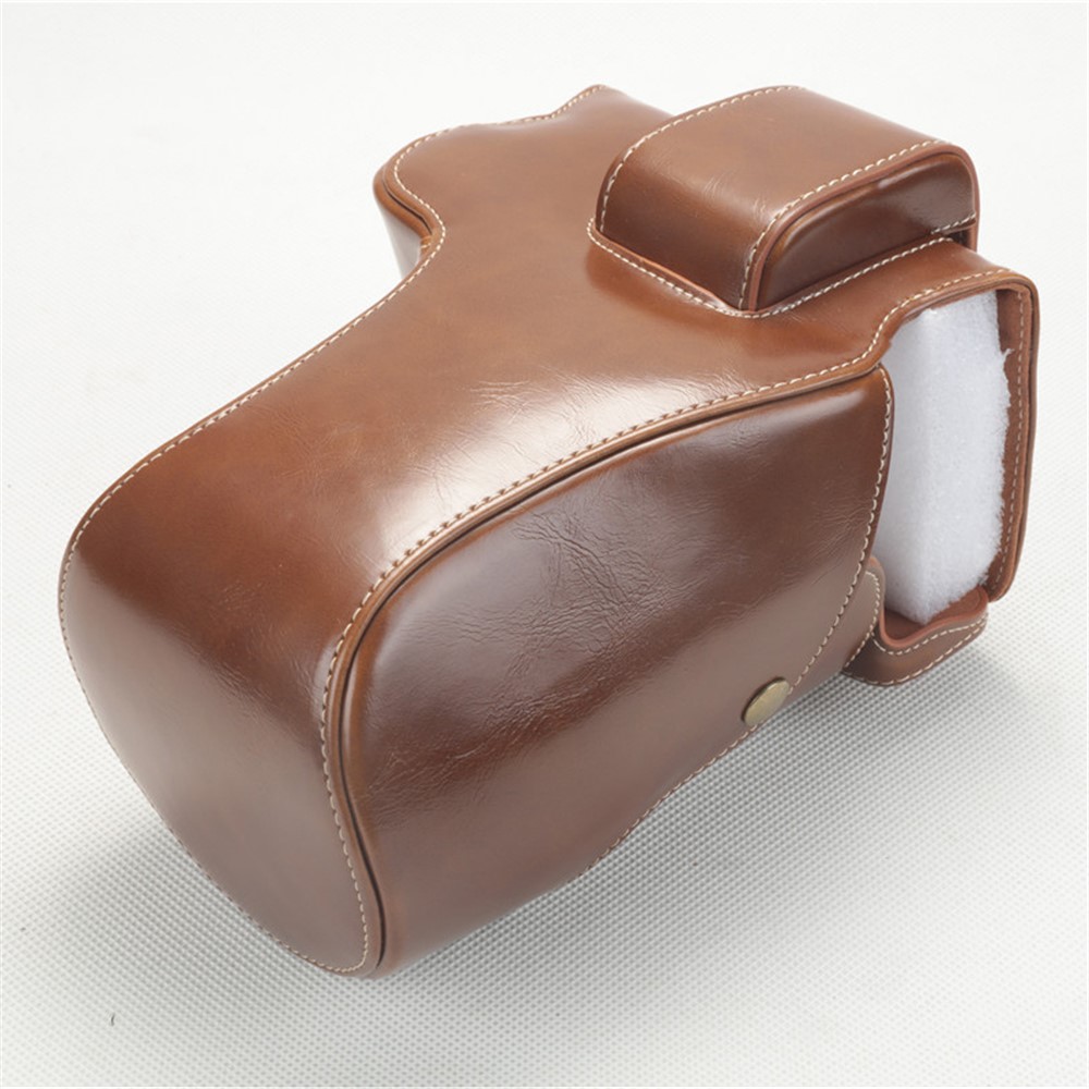 PU Leather Camera Protection Shell + Strap + Camera Lens Bag for Canon EOS R - Brown-2