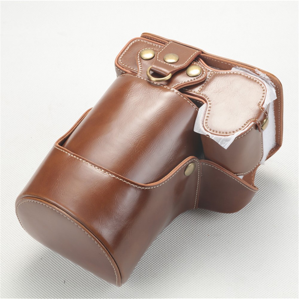 PU Leather Camera Protection Shell + Strap + Camera Lens Bag for Canon EOS R - Brown-3