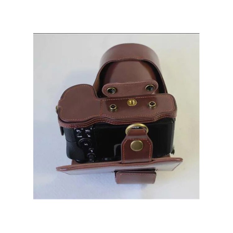 PU Leather Camera Protection Case + Strap + Camera Lens Bag for Nikon Z7 - Coffee-10