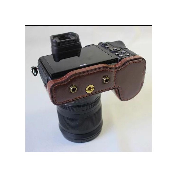 PU Leather Camera Protection Case + Strap + Camera Lens Bag for Nikon Z7 - Coffee-6