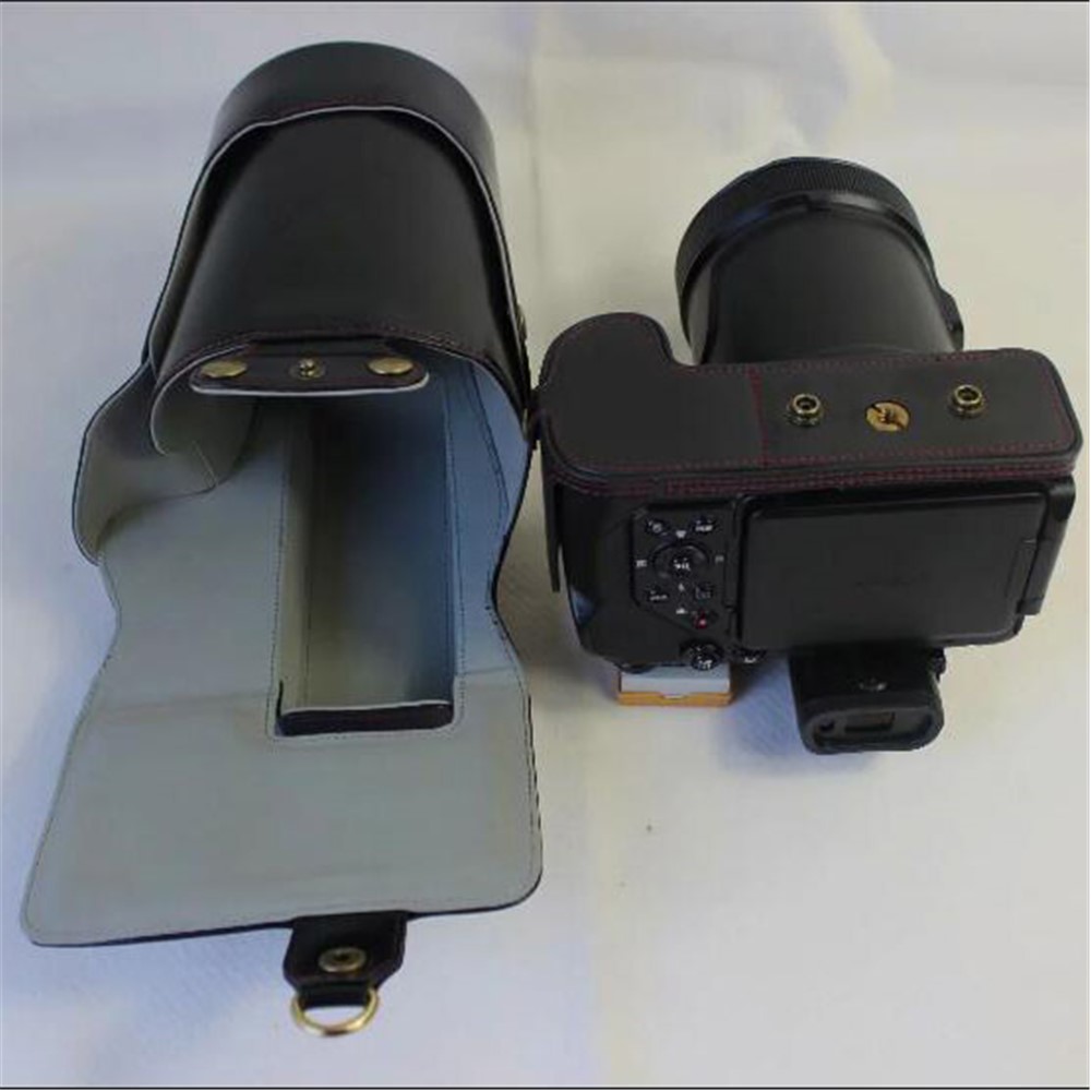 Caixa de Proteção Contra Câmeras de Couro PU + Cinta + Lente de Câmera Para Nikon P1000 - Preto-7