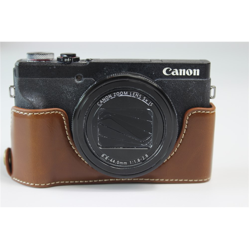 PU Кожаный Протектор Случая Крышки Мешка Половина Камеры Для Canon PowerShot G5 X Mark II - Коричневый-2
