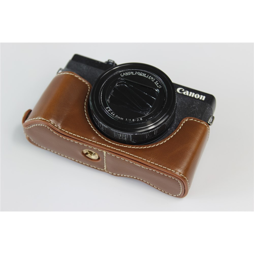 PU Кожаный Протектор Случая Крышки Мешка Половина Камеры Для Canon PowerShot G5 X Mark II - Коричневый-3