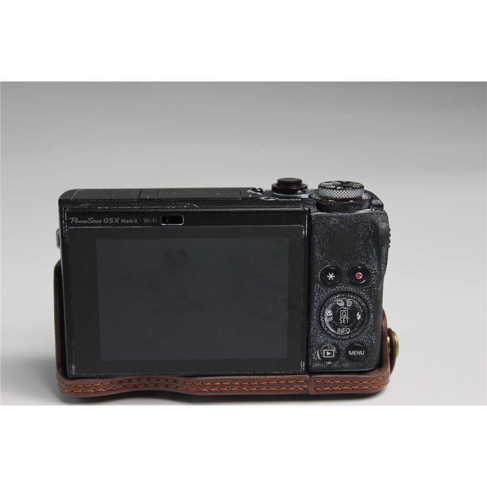 Borsa Caso La Metà Della Macchina Fotografica Di Cuoio Dell'unità Di Elaborazione Con La Cinghia Per Canon PowerShot G5 X Mark II - Caffè-12