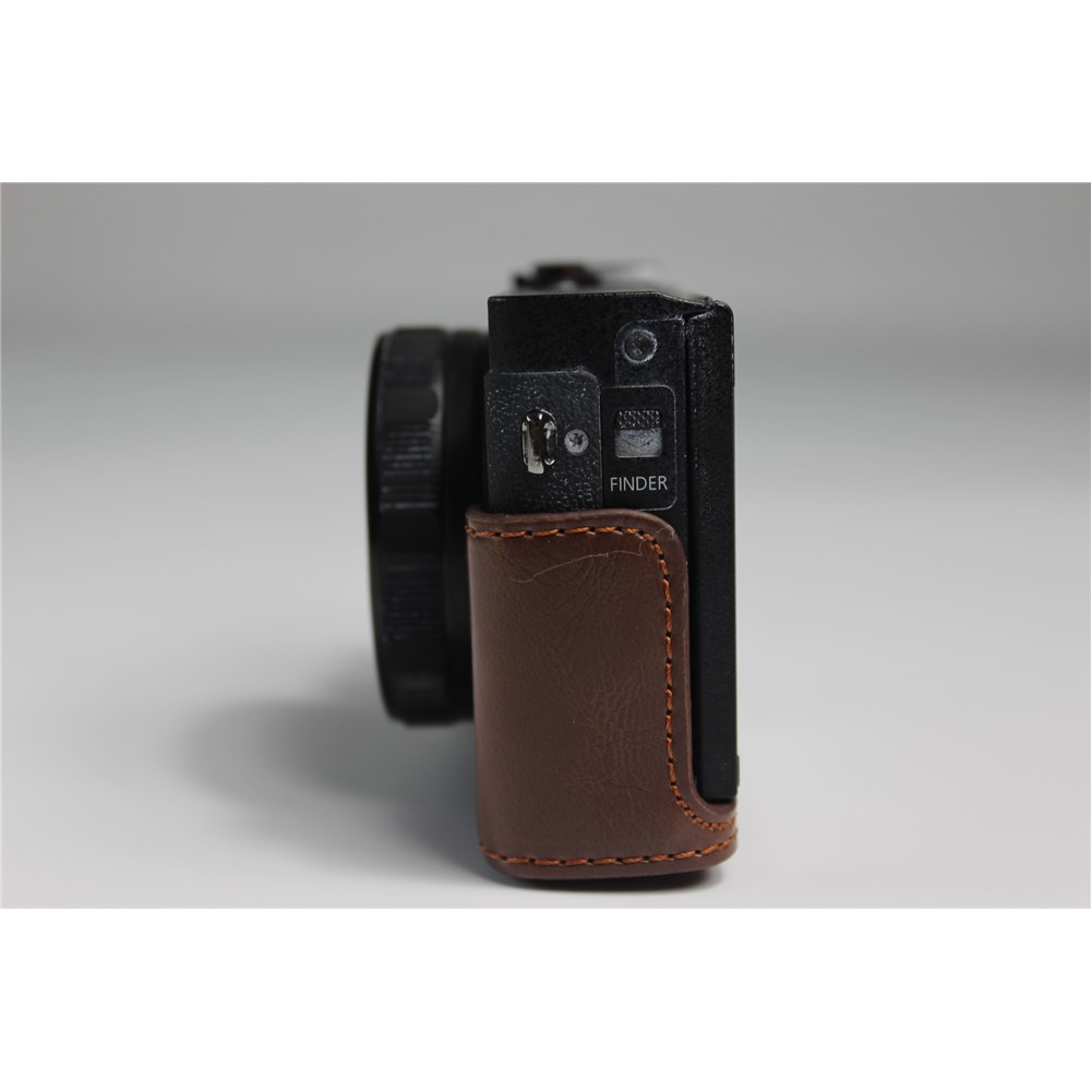 Borsa Caso La Metà Della Macchina Fotografica Di Cuoio Dell'unità Di Elaborazione Con La Cinghia Per Canon PowerShot G5 X Mark II - Caffè-13