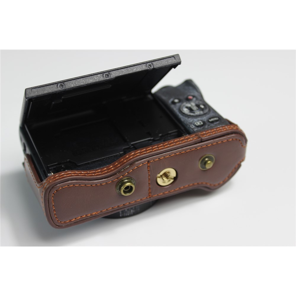 Borsa Caso La Metà Della Macchina Fotografica Di Cuoio Dell'unità Di Elaborazione Con La Cinghia Per Canon PowerShot G5 X Mark II - Caffè-15