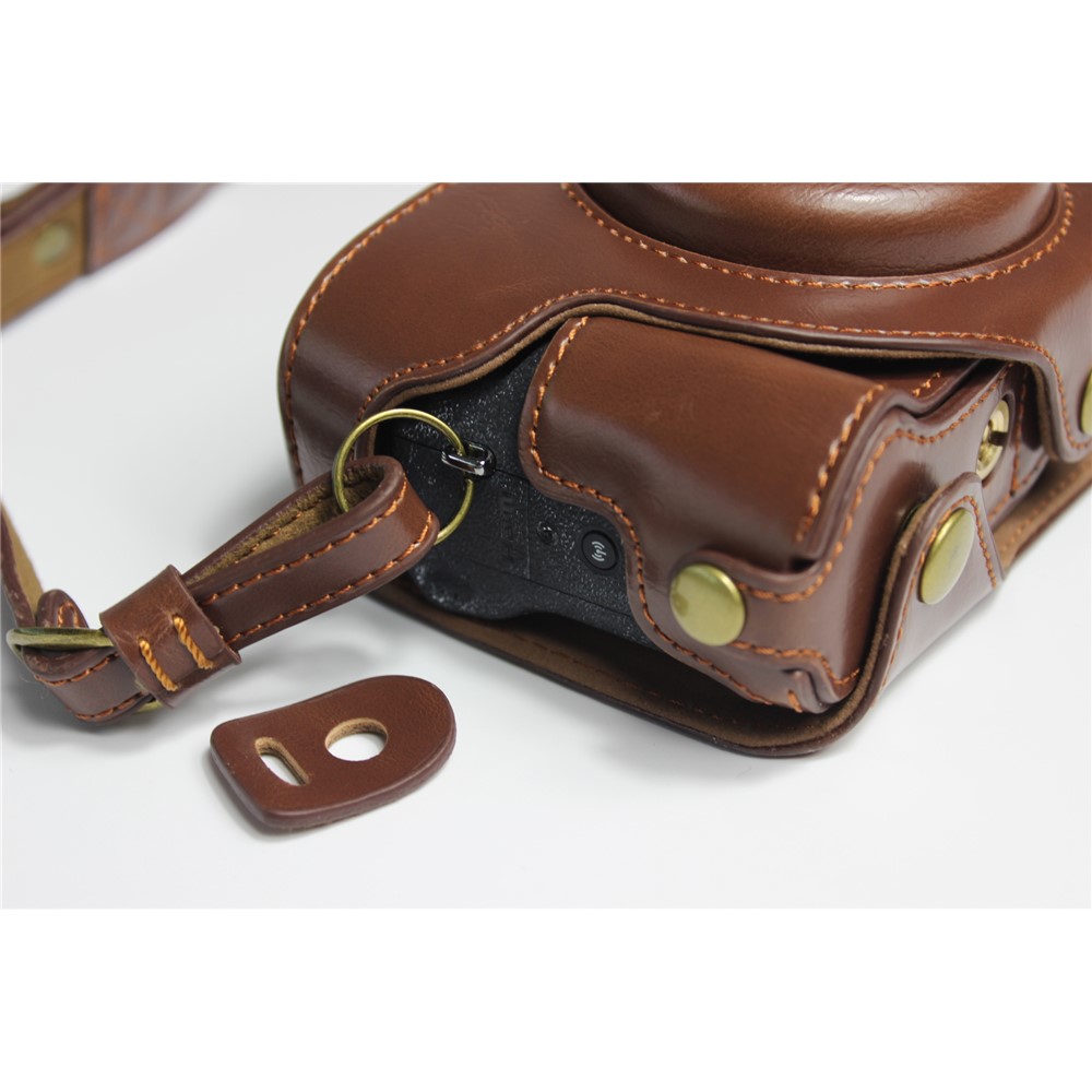 Borsa Caso La Metà Della Macchina Fotografica Di Cuoio Dell'unità Di Elaborazione Con La Cinghia Per Canon PowerShot G5 X Mark II - Caffè-4