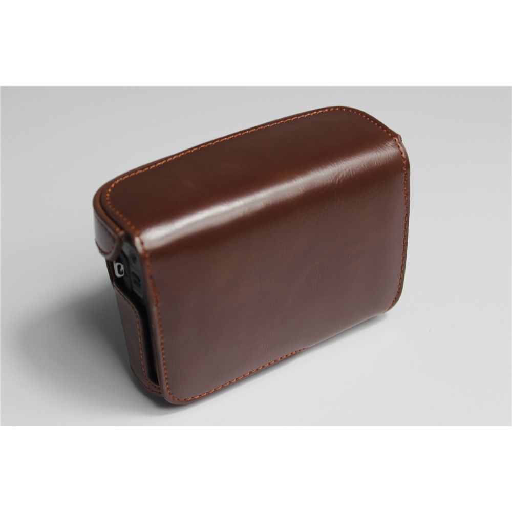 Borsa Caso La Metà Della Macchina Fotografica Di Cuoio Dell'unità Di Elaborazione Con La Cinghia Per Canon PowerShot G5 X Mark II - Caffè-5