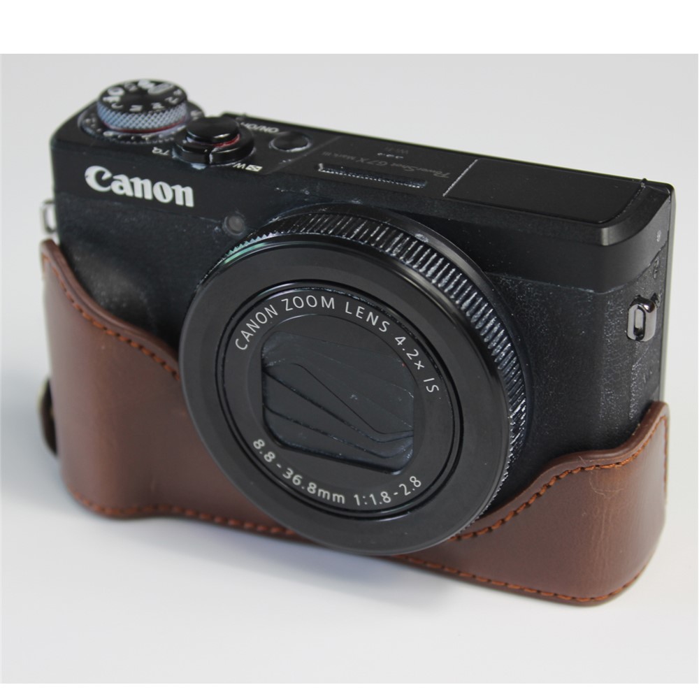 PU Leather Half Camera Case Bag Cover Protector for Canon PowerShot G7 X Mark II - Coffee-3