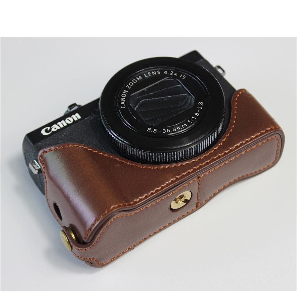 PU Leather Half Camera Case Bag Cover Protector for Canon PowerShot G7 X Mark II - Coffee-4