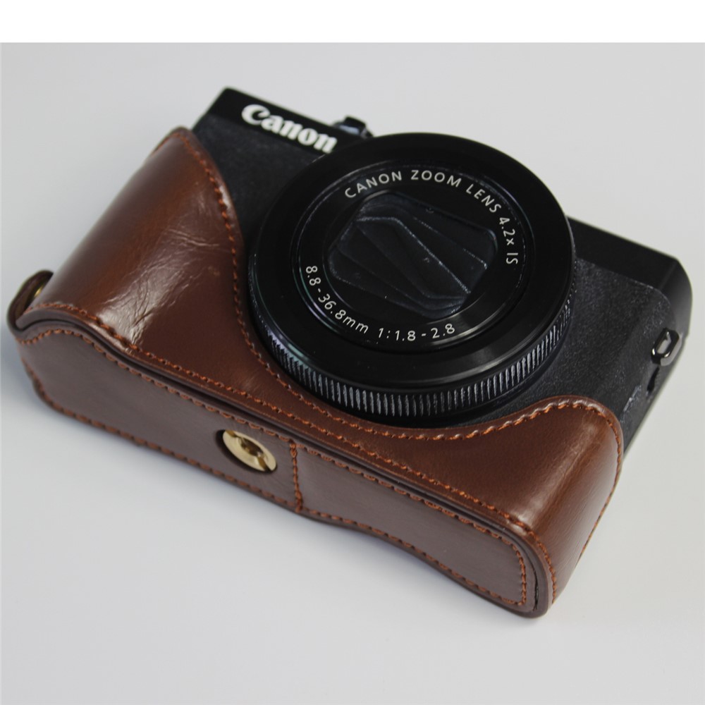 PU Leather Half Camera Case Bag Cover Protector for Canon PowerShot G7 X Mark II - Coffee-5