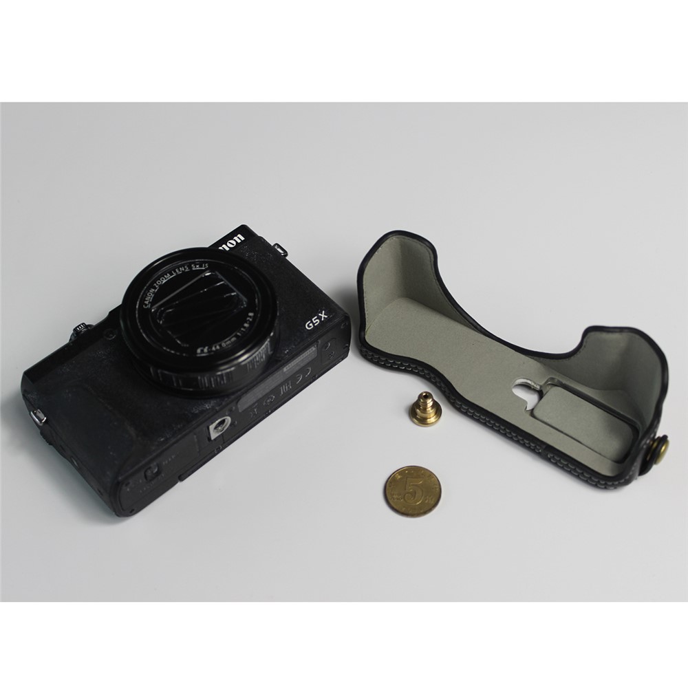 Genuine Leather Half Camera Case Bag Cover Protector for Canon PowerShot G5 X Mark II - Black-10