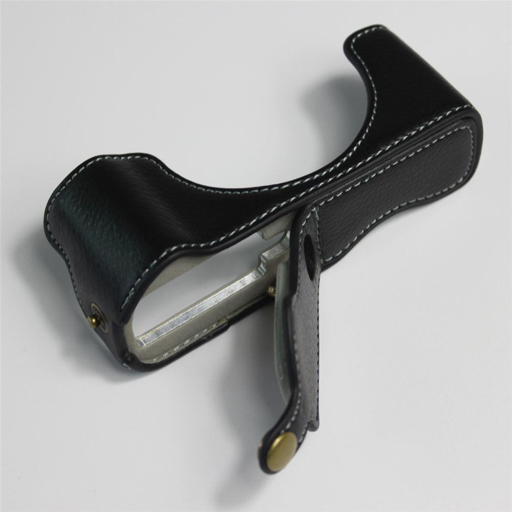 Genuine Leather Half Camera Case Bag Cover Protector for Canon PowerShot G5 X Mark II - Black-11