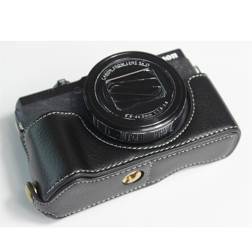 Genuine Leather Half Camera Case Bag Cover Protector for Canon PowerShot G5 X Mark II - Black-2