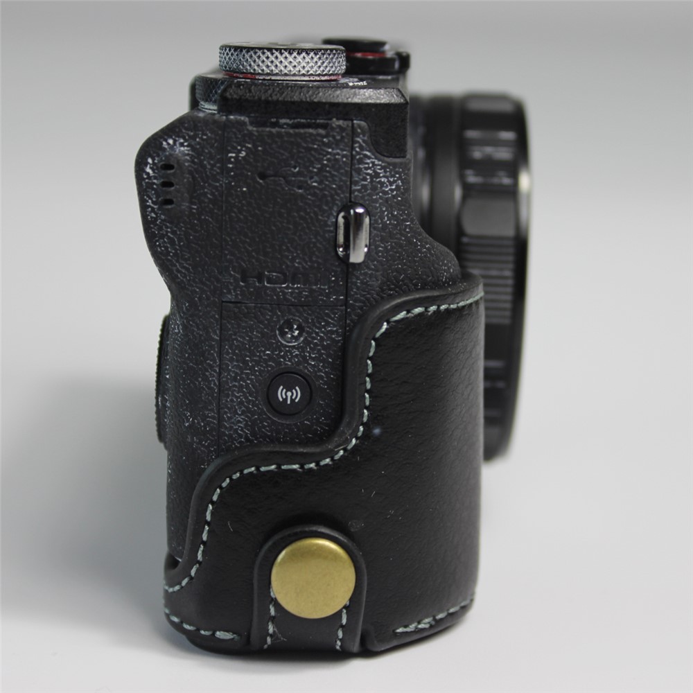 Genuine Leather Half Camera Case Bag Cover Protector for Canon PowerShot G5 X Mark II - Black-4
