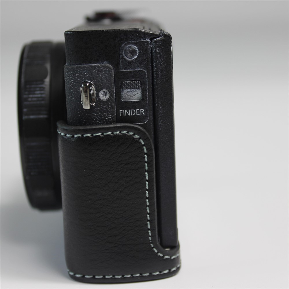 Genuine Leather Half Camera Case Bag Cover Protector for Canon PowerShot G5 X Mark II - Black-5