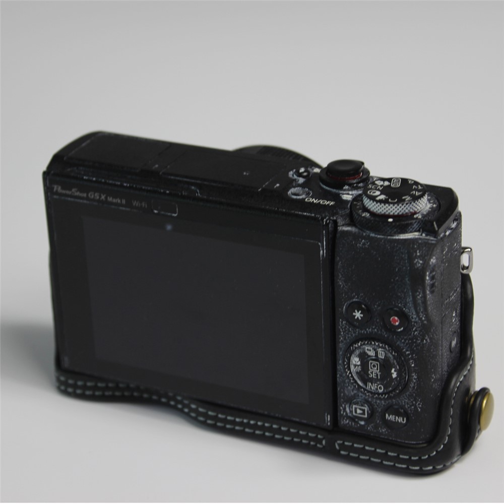Genuine Leather Half Camera Case Bag Cover Protector for Canon PowerShot G5 X Mark II - Black-6