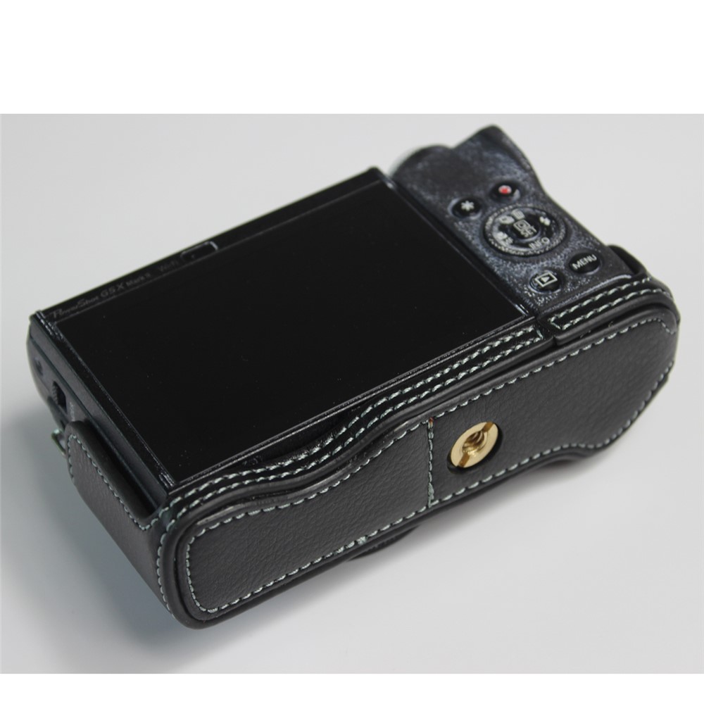 Genuine Leather Half Camera Case Bag Cover Protector for Canon PowerShot G5 X Mark II - Black-7