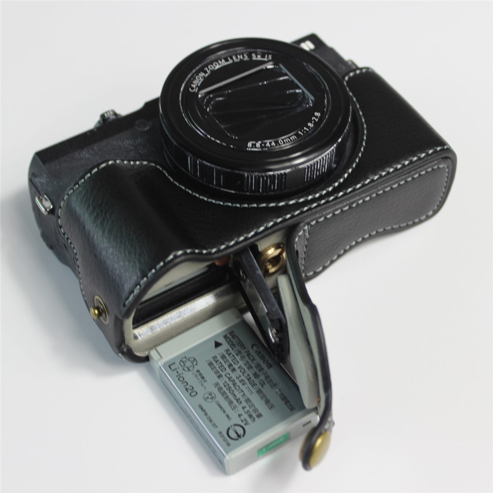 Genuine Leather Half Camera Case Bag Cover Protector for Canon PowerShot G5 X Mark II - Black-9