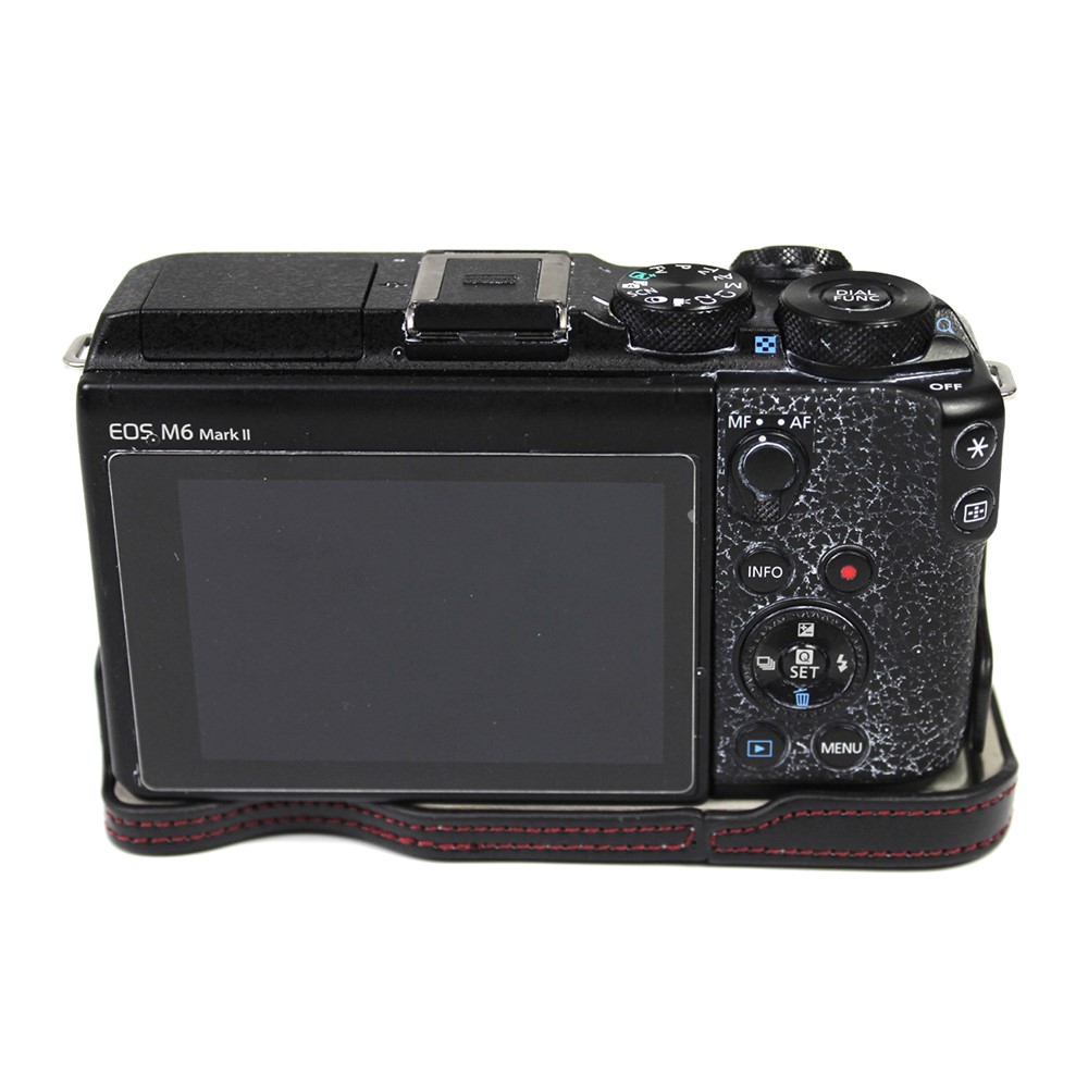 Genuino Della Macchina Fotografica Del Cuoio Di Protezione Di Base Di Protezione Semi-caso Per Canon EOS M6 Mark II / EOS M6II - Nero-4