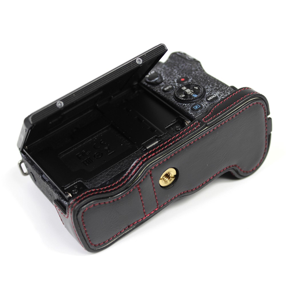 Genuino Della Macchina Fotografica Del Cuoio Di Protezione Di Base Di Protezione Semi-caso Per Canon EOS M6 Mark II / EOS M6II - Nero-6