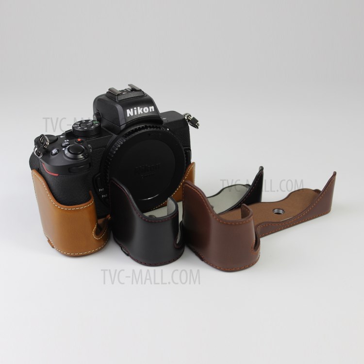 Cuir Qualité PU Moitié Étui De Protection En Bas Pour Nikon Z50 - Marron-9