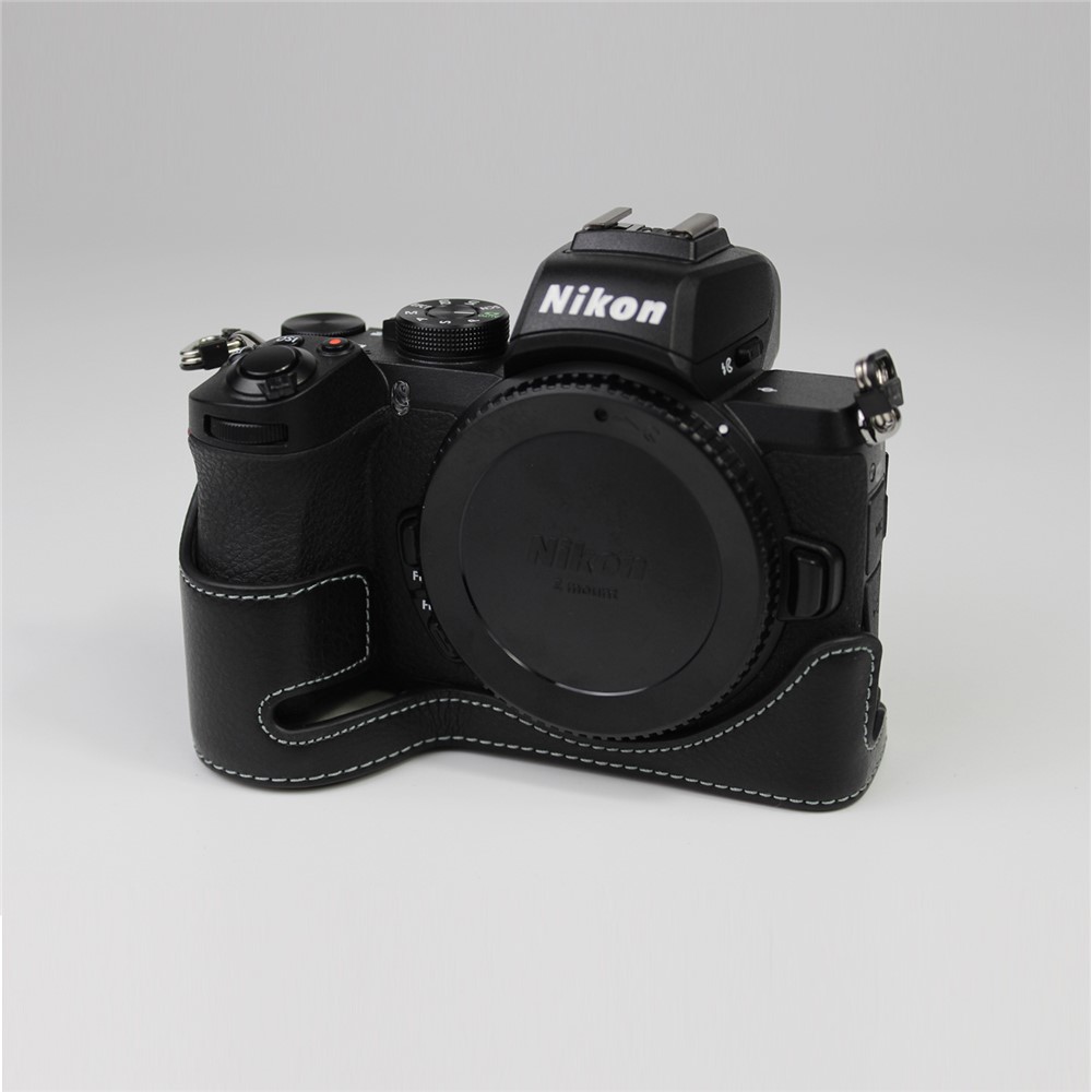 Véritable Moitié Cuir Appareil Photo Fond Sac Étui De Protection Pour Pour Nikon Z50 - Noir-3