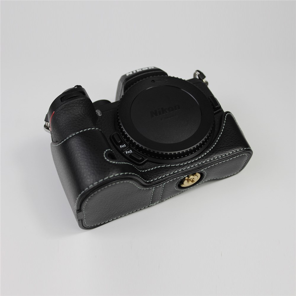 Véritable Moitié Cuir Appareil Photo Fond Sac Étui De Protection Pour Pour Nikon Z50 - Noir-4