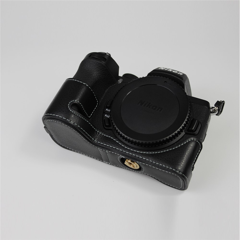 Véritable Moitié Cuir Appareil Photo Fond Sac Étui De Protection Pour Pour Nikon Z50 - Noir-5