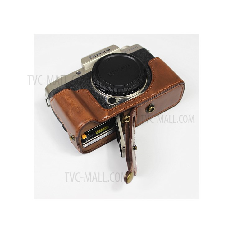 PU De Cuero Medio Cubierta De La Caja De La Cámara Para Fuji Fujifilm X-T200 - Café-8