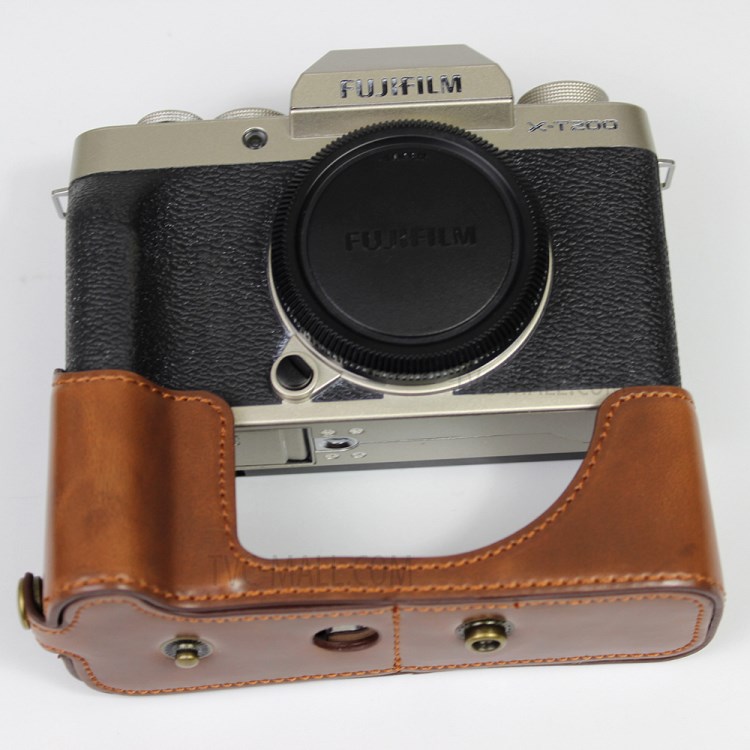 PU De Cuero Medio Cubierta De La Caja De La Cámara Para Fuji Fujifilm X-T200 - Café-9
