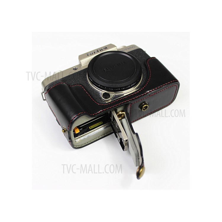 PU Leather Half Camera Case Cover for Fujifilm Fuji X-T200 - Black-14
