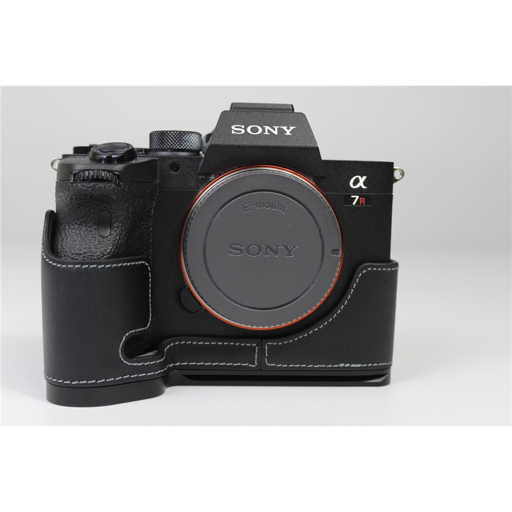 Genuine Leather Camera Half Case for Sony A7R4 / A9 II - Black-2