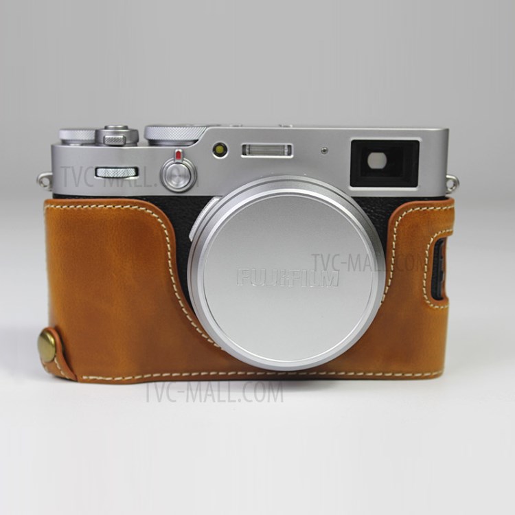 PU Leather Half Camera Case Bag Cover for FUJIFILM X100V - Brown-1