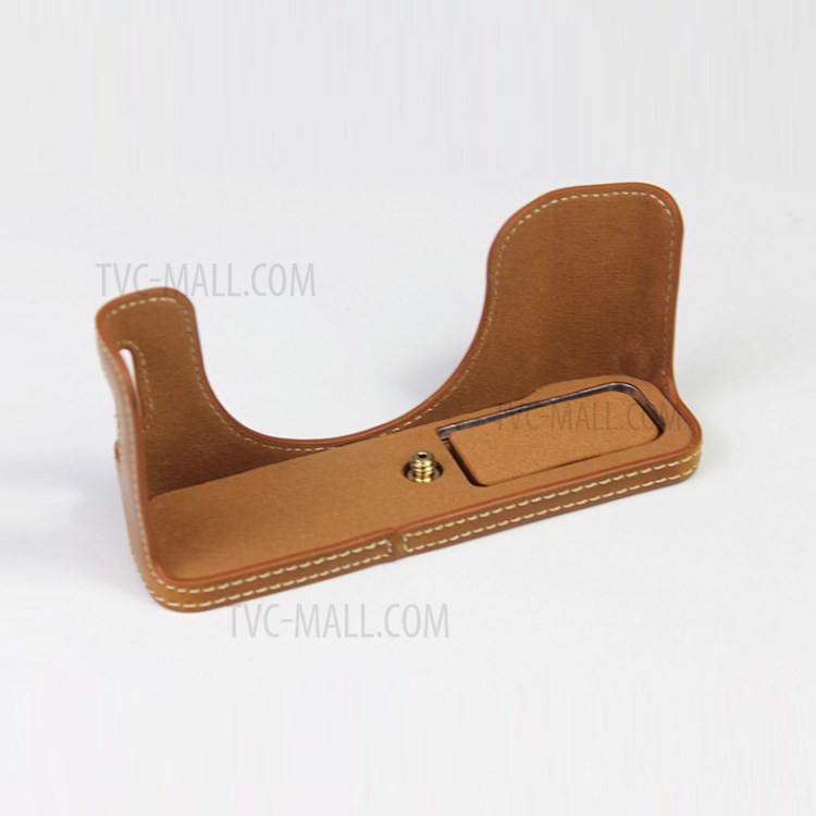 PU Leather Half Camera Case Bag Cover for FUJIFILM X100V - Brown-10