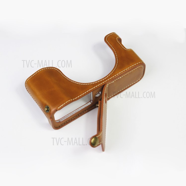 PU Leather Half Camera Case Bag Cover for FUJIFILM X100V - Brown-11