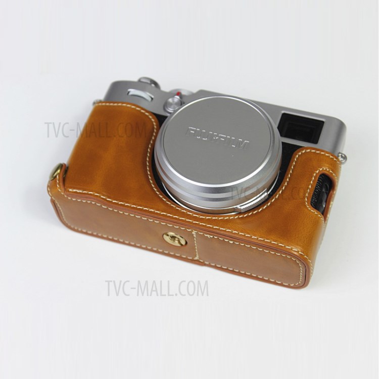 PU Leather Half Camera Case Bag Cover for FUJIFILM X100V - Brown-2