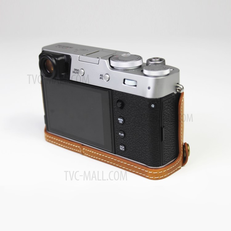 PU Leather Half Camera Case Bag Cover for FUJIFILM X100V - Brown-3