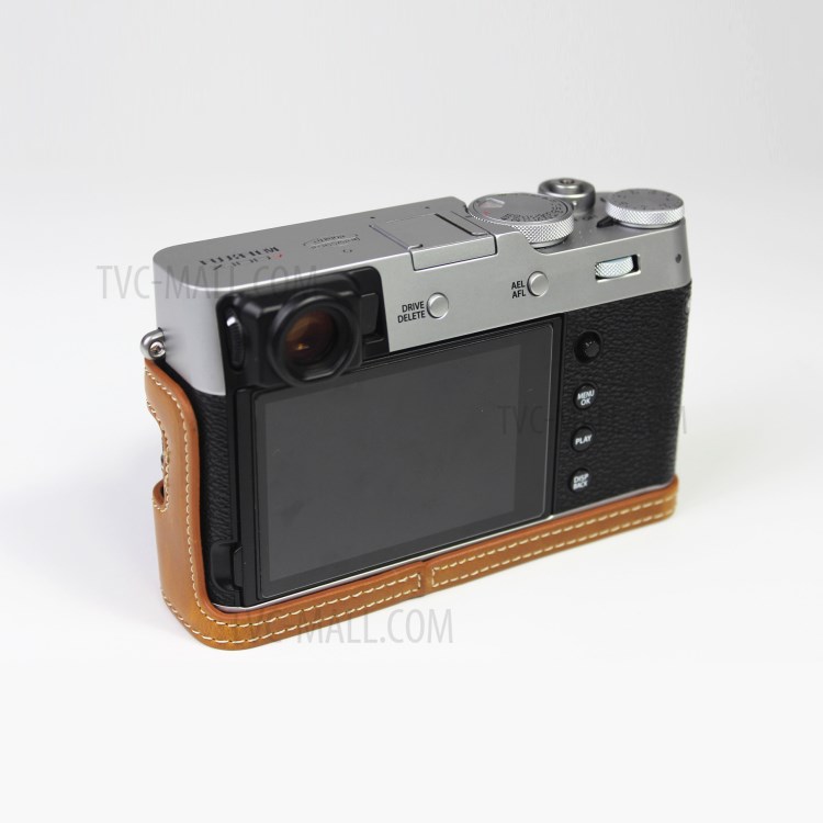 PU Leather Half Camera Case Bag Cover for FUJIFILM X100V - Brown-4