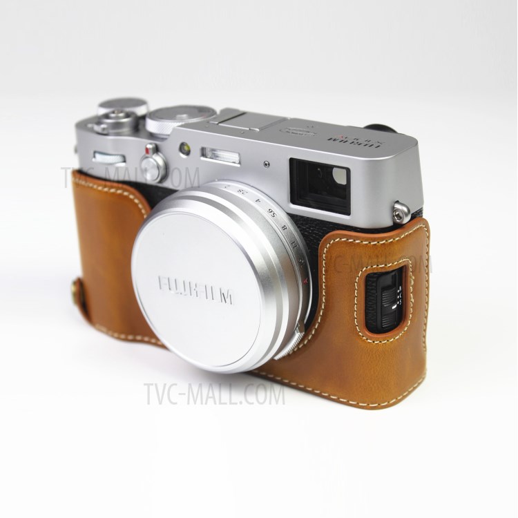 PU Leather Half Camera Case Bag Cover for FUJIFILM X100V - Brown-5