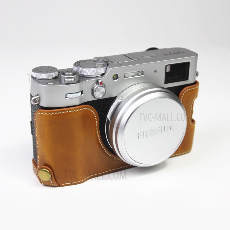 PU Leather Half Camera Case Bag Cover for FUJIFILM X100V - Brown-6